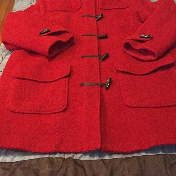 LL BEAN RED 3/4 LENGTH COAT  WORN - Picture 3 of 7